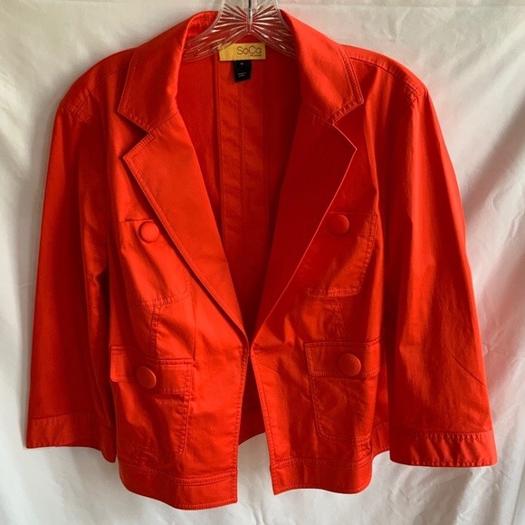 Bright orange stretch sateen cotton cropped jacket - SoCa St. John - 12 - Picture 1 of 1